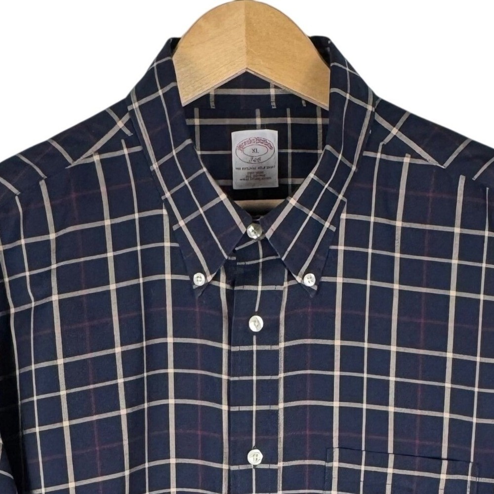 Brooks Brothers 346 Windowpane Non-Iron Cotton Button Down Shirt Mens XL Navy